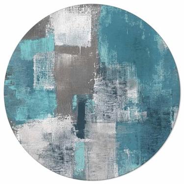 Imagem de Tapete redondo grande para sala de estar, turquesa e cinza, pintura de arte abstrata, azul-petróleo, tapete decorativo, tapete de ioga, para quarto, quarto de crianças, decoração de casa, 1,8 m