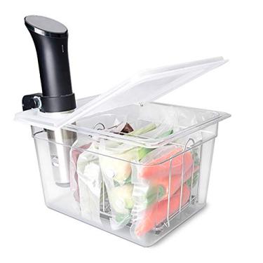 Imagem de Everie Recipiente Sous Vide de 12 litros com tampa articulada dobrável universal, compatível com Anova todos os modelos, Breville Joule, Wancle, panelas instantâneas (recipiente com tampa e rack de