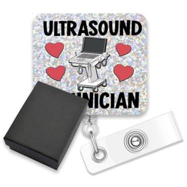 Imagem de AGMDESIGN Carretel retrátil de crachá de ultrassom com glitter, bonito carretel retrátil de identificação de enfermeira para técnicos de ultrassom, profissionais de saúde e estudantes de tecnologia de