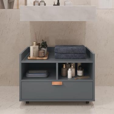 Imagem de Gabinete Armário Banheiro Organizador Com Rodízios Cobreado (Cinza)