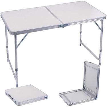 Imagem de Mesa Dobrável Portátil Multifuncional - Fácil de Montar Desmontar Resistente Leve Maleta Impermeável Alumínio 120x60cm Ajustável Uso Passeio Camping Praia Churrasco em Casa ou no Trabalho.
