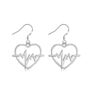 Imagem de Brincos de aço inoxidável, coração, batimento cardíaco, eletrocardiograma, enfermeira, médico, presente de dia dos namorados, Medium, Aço inoxidável, Sem pedra preciosa