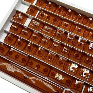 Imagem de Teclas temáticas Amber Fossils, conjunto de teclas de sublimação de 150 teclas, perfil cereja personalizadas para teclado mecânico Cherry Gateron MX Switch material PC + revestimento especial