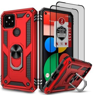 Imagem de Capa para Google Pixel 5, capa para Google Pixel 5 com [2x protetor de tela de vidro temperado], suporte de anel integrado à prova de choque Defender Armor capa de plástico TPU de camada dupla para