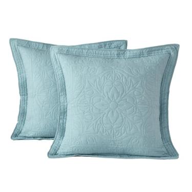 Imagem de WINLIFE Capas de travesseiro 100% algodão acolchoadas, pacote com 2 fronhas de algodão 66 x 66 cm, fronhas Euro macias e respiráveis, fronhas quadradas, azul bebê