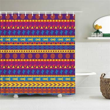 Imagem de Estilo Impresso Tecido Cortinas de Chuveiro Cortina de Banheiro Impermeável Decoração de Banheiro com 12 Ganchos, 2601M, L210xA180cm