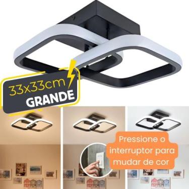 Imagem de Luminária LED Bivolt Teto Duplo Quadrado Metal Sobrepor 22w Luz 3 em 1