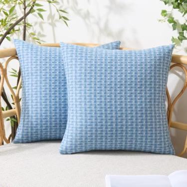 Imagem de UGASA Capas de almofada impermeáveis para ambientes externos, pacote com 2 fronhas decorativas externas com textura de tecelagem, resistente à água, para pátio, jardim, varanda, quintal, barraca 50 x