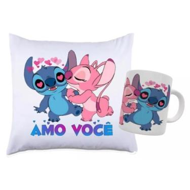 Imagem de Almofada + Caneca Dia Dos Namorados Stitch E Angel - Doces.Recordações