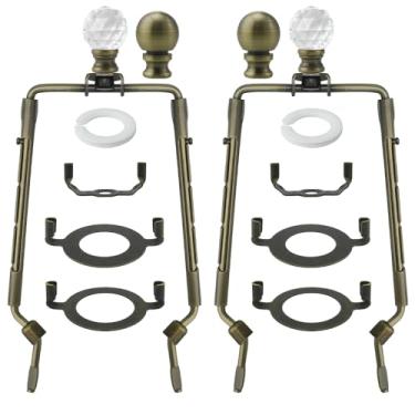 Imagem de Asjeumt 8 9 10 11 polegadas Bronze Abajur Harpa Suporte, 2 Conjunto Altura Ajustável Kit Harpa com Cristal e Metal Finial, Substituição Reparo Abajur Suporte E14 E26 E27 Base Mesa Luz de Chão