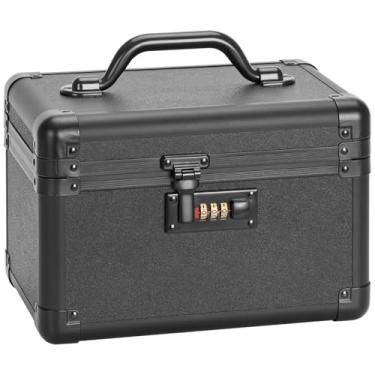 Imagem de GODLONSEN Caixa de bloqueio com estojo de armazenamento portátil, 25 x 15 x 17 cm, organizador de cadeado de medicamentos à prova de crianças, cofre para documentos, medicamentos e objetos de valor