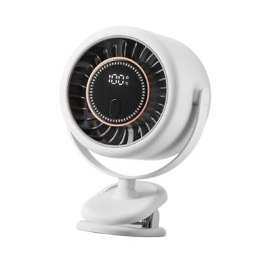 Imagem de IEUDNS Ventilador de mesa portátil com clipe e tela digital giratória 360 °, recarregável, pequeno, 6 velocidades, para academia, quarto, escritório, Branco