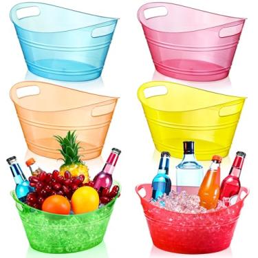 Imagem de meekoo 6 peças de baldes de gelo de plástico a granel com alças de armazenamento oval de 4,5 L balde de bebida de gelo de grande capacidade para festa de Halloween bar vinho cerveja champanhe garrafa