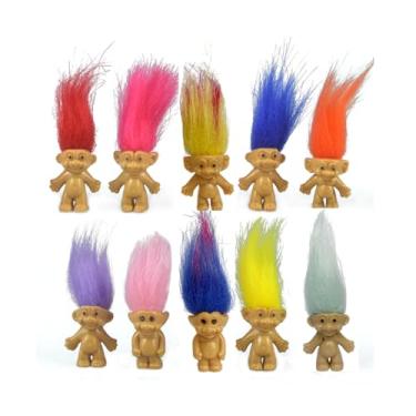 Imagem de 10 mini bonecos Troll, PVC vintage Trolls Lucky Doll mini figuras de ação de 1,2 polegadas para decoração de bolos cromáticos adorável linda coleção de rapazes, projeto escolar,
