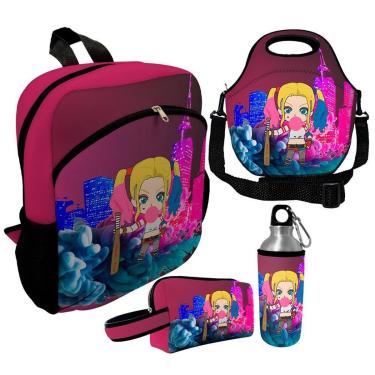 Imagem de Kit Escolar Infantil Mochila de Costas + Lancheira Térmica + Necessaire Plus + Squeeze de Alumínio-Unissex
