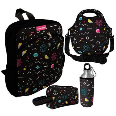 Imagem de Kit Escolar Infantil Mochila de Costas + Lancheira Térmica + Necessaire Plus + Squeeze de Alumínio-Unissex