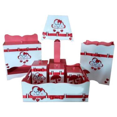 Imagem de Kit Higiene bebê MDF Nuvem Chuva de Amor Chuva de Bençãos Vermelho - C