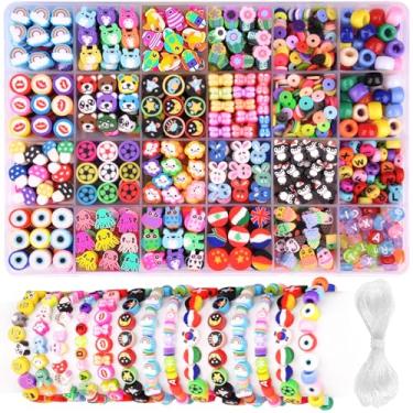 Imagem de Kit com 1.000 miçangas de argila polimérica, 24 estilos de miçangas divertidas com flores, animais, arco-íris e olhos para criação de joias, colares, brincos, acessórios DIY para mulheres e meninas