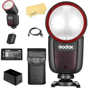 Imagem de Godox Flash de câmera V1 V1-N V1N versão EUA para câmera Nikon Flash Speedlite, 76Ws 2,4G 1/8000 HSS, 480 fotos de potência total, tempo de reciclagem de 1,5s, bateria de íon de lítio de 2600 mAh,
