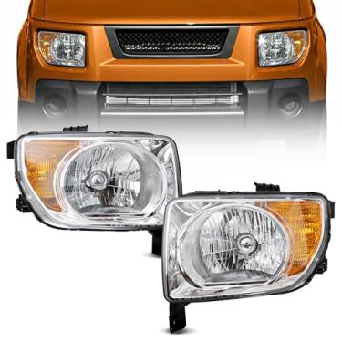 Imagem de Misakomo Conjunto de faróis - carcaça cromada compatível com Honda Element 2003-2006 - substituição de farol de halogênio para HO2518106, HO2519106, 33101SCVA01, 33151SCVA01 - sem lâmpadas