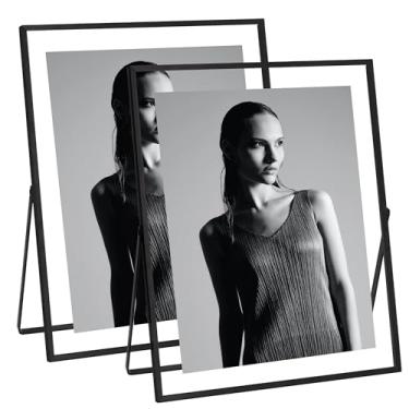 Imagem de eletecpro Conjunto de 2 porta-retratos de metal 20 x 25 com capa de vidro real, exibição de mesa para vários tamanhos até 20 x 25, moldura preta flutuante para casamento, festa, decoração de casa,