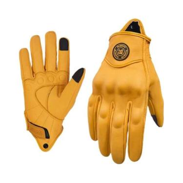 Imagem de Luvas de Motocicleta de Couro Amarelo - Respiráveis e com Tela Sensíve