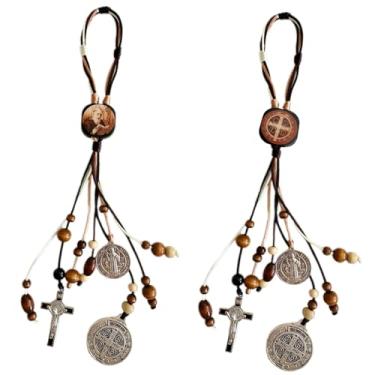 Imagem de Bovemee 2 Medalhas de São Bento e Crucifixos, Conjunto de Presente Católico com Medalhas de Madeira e Escapulários para Pendurar em Portas ou Carros