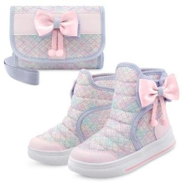 Imagem de Kit Bota Esportiva Infantil Menina Com Bolsa Cano Alto Feminina Rosa Mz Shoes-Feminino