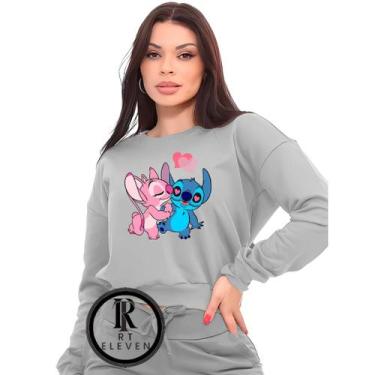 Imagem de Moletom Feminino Lilo e Stitch casal apaixonados Modelo Gola Careca Bl