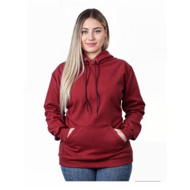 Imagem de Moletom Liso Flanelado Feminino Blusa De Frio Canguru Sem Estampa com 