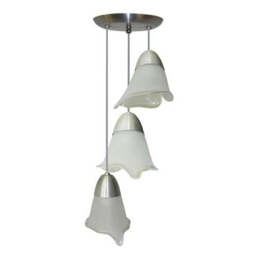 Imagem de Lustre Pendente Triplo Com 3 Tulipas De Vidro Ideal para Mesa De Janta