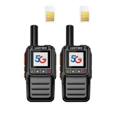 Imagem de LUOTWO Pacote com 2 Walkie Talkie 4G POC global com cartões SIM, alcance ilimitado, rádio PTT, Walkie Talkie de longa distância para adultos, intercomunicador portátil recarregável de 5000 km com