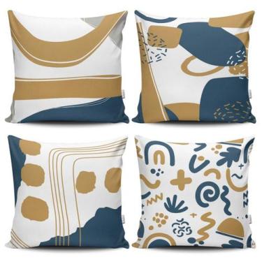 Imagem de Kit 4 Capas de Almofadas Decorativas Estampadas - Moderna Azul Dourado