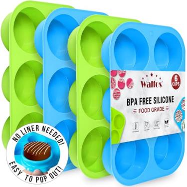 Imagem de Walfos Oreo Moldes de silicone, antiaderente redondo coberto de chocolate Oreos molde para doces, biscoitos, pudim, sabonete, gelatina, conjunto de 4 (azul/verde)