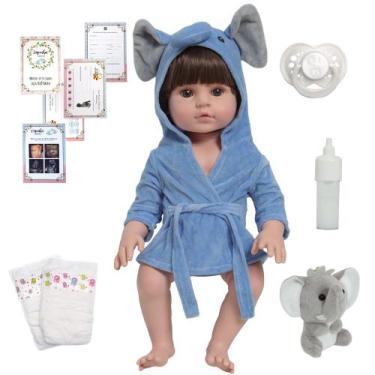 Imagem de Boneco Reborn Masculino Pode Dar Banho Roupão Elefantinho - Cegonha Re