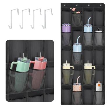 Imagem de Organizador de garrafa de água para copo Stanley, 24 suportes sobre a porta à prova d'água, tecido Oxford, beathable, rack de armazenamento de armário resistente, pendurar porta de parede RV para