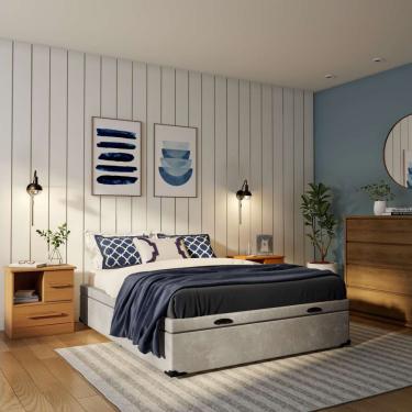 Imagem de Base para Cama Box Casal Madden com Baú Suede (47x138x188) Bege