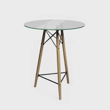 Imagem de Mesa Bistrô Eames Eiffel Redonda Vidro Base Madeira Maciça 60cm