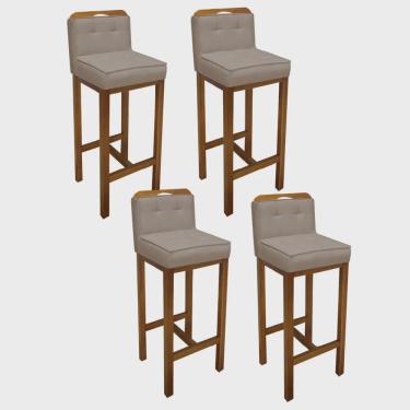 Imagem de Kit 04 Banqueta Alta Com Encosto Agnes Cozinha Balcão Bistrô Base Madeira Castanho Suede Bege - Ahz Móveis