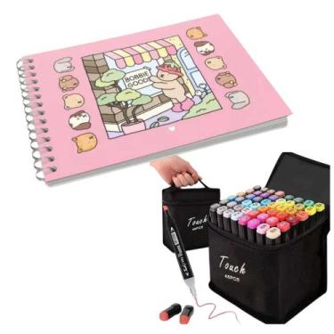 Imagem de Kit Bobbie Goods + 48 Canetinhas Coloridas Pintar Diversão - caderno, 