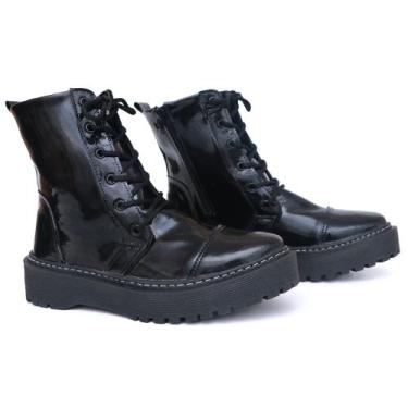 Imagem de Bota Coturno Feminino com Solado Tratorado - GTS, Verniz preto, 40