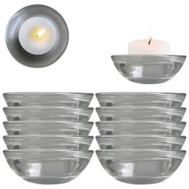 Imagem de 10 Castiçal Redondo Vidro Porta Vela de Mesa 7,5cm Kit Luxo