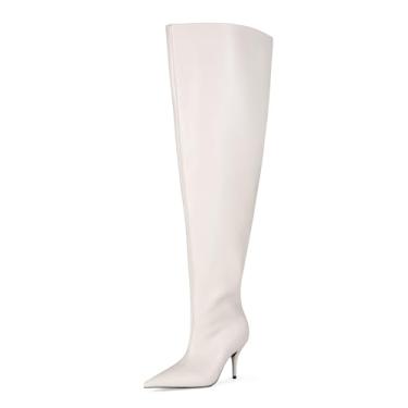 Imagem de CAGLGLZ Botas femininas de salto alto na panturrilha larga e cano alto, bico fino, preto, salto alto feminino, Branco, 38
