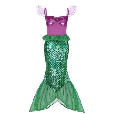 Imagem de Fantasia Infantil Sereia Vestido Calda Ariel Roxo E Verde (M)