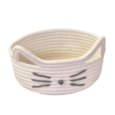Imagem de Ｂｅｓｇａ Cesta de corda de algodão para gato, organizador de brinquedos, cesto decorativo leve, cesta de armazenamento de cosméticos para sala de desenho, Leite branco