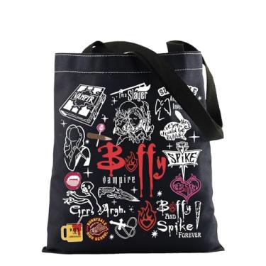Imagem de KUIYAI Bolsa de ombro inspirada em mercadorias BTVS Buffy, a Caçadora de Vampiros, presente do programa de TV dos anos 90, presente da personagem Buffy Vampire, Buffytoteblk