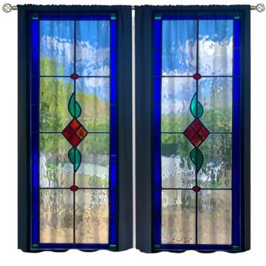 Imagem de Cortinas de paisagem de vidro transparente, vintage boêmio de meados do século, arte abstrata, bolso para varão, tratamentos de janela blackout para quarto, sala de estar, cozinha, café, decoração