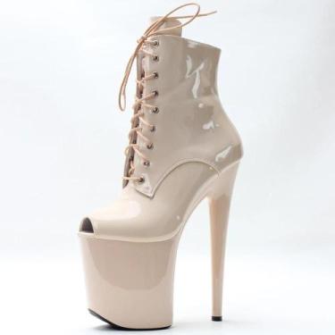 Imagem de Extrem 8 "salto agulha com cadarço peep toe pole dance botas curtas pl