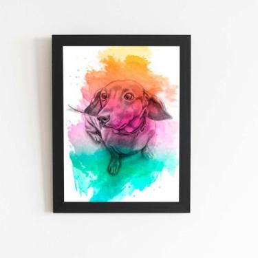 Imagem de Quadro Daschund Cachorro Salsicha Aquarela Moldura 60x40cm - PlimShop