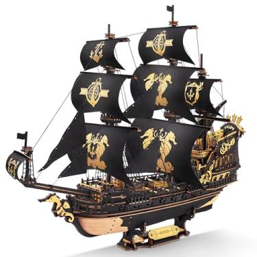 Imagem de ROKR Quebra-cabeça de madeira 3D Seahorse Barque para adultos - Kit de modelo de veleiro, montagem DIY de 603 peças, veleiro escala 1:100 MCB02